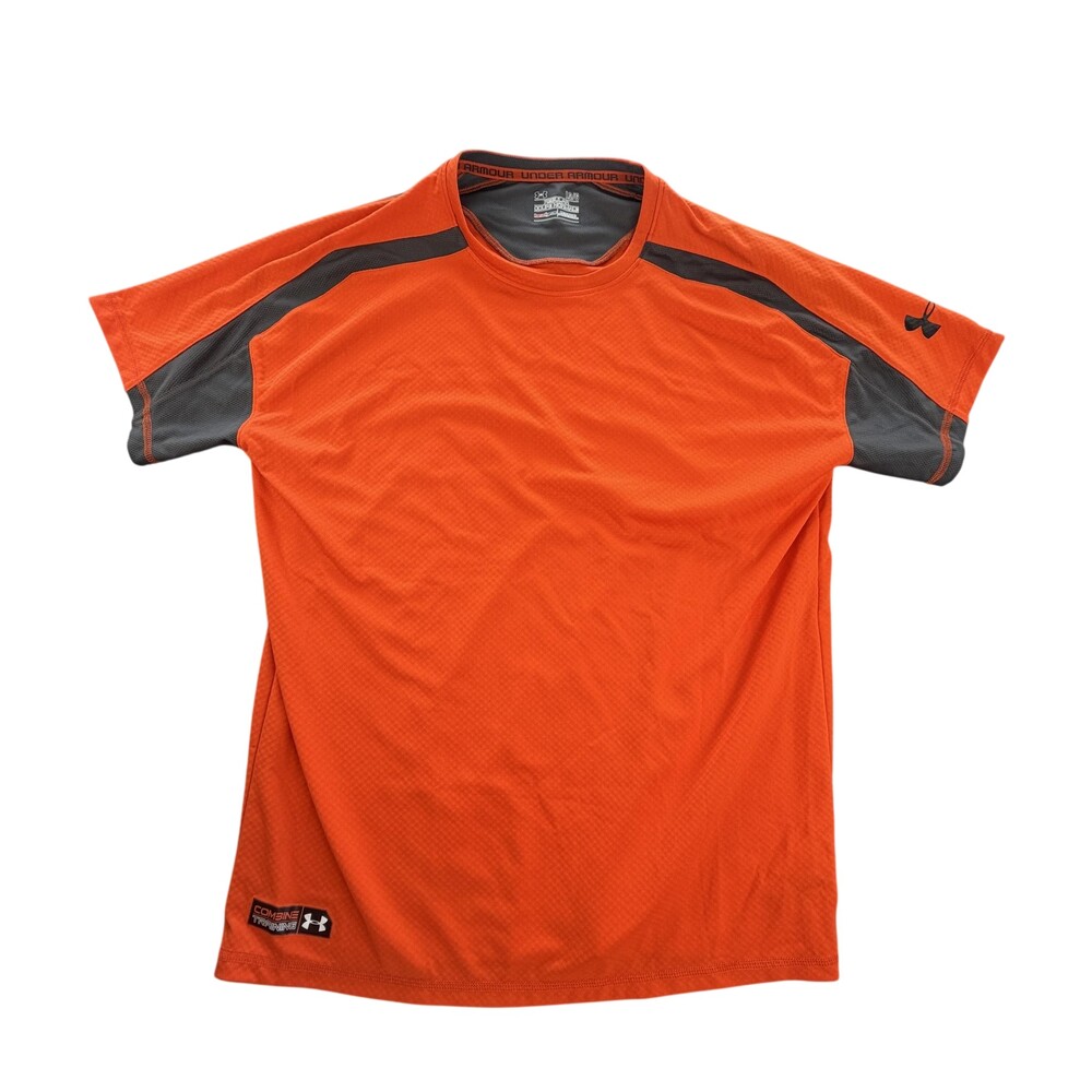 Under Armour HeatGear Shirt Mens Large Orange Gray Combine Training Tee Athletic